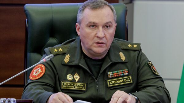 Viktor Khrenin, ministro da Defesa de Belarus, durante reunião conjunta de responsáveis dos ministérios da Defesa da Rússia e de Belarus - Sputnik Brasil