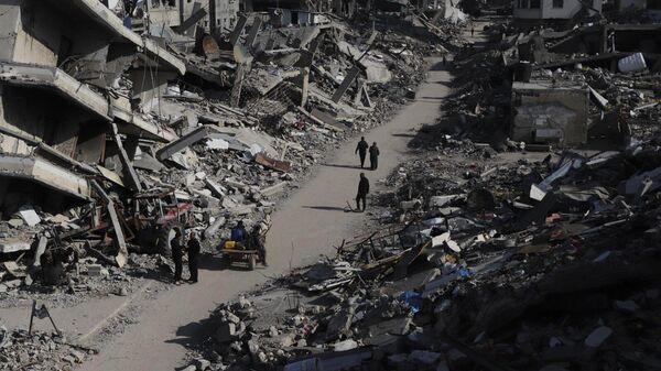 Campo de refugiados palestinos totalmente destruído após constantes bombardeios promovidos pelas Forças de Defesa de Israel (FDI). Jabalia, Faixa de Gaza, 29 de fevereiro de 2024 - Sputnik Brasil