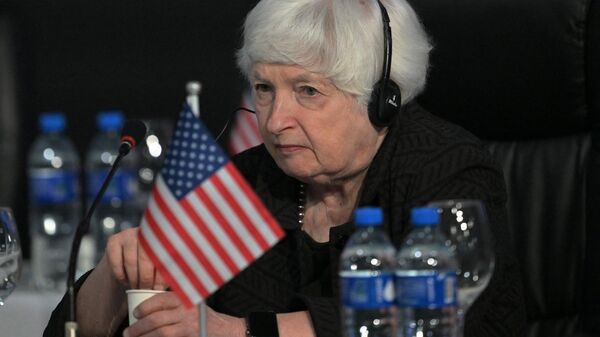A secretária do Tesouro dos EUA, Janet Yellen, participa da reunião dos ministros das finanças do G20 em São Paulo, Brasil, em 29 de fevereiro de 2024 - Sputnik Brasil