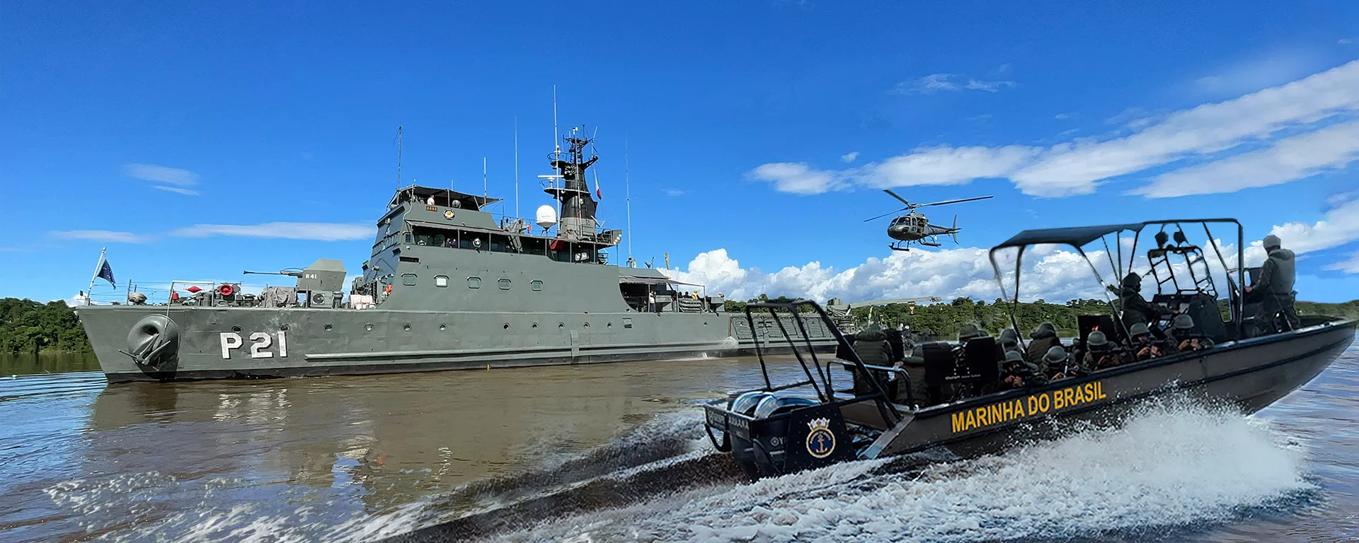 Navio-Patrulha Fluvial Raposo Tavares (P21) em operação em conjunto com a Lancha de Combate Aruanã - Sputnik Brasil, 1920, 06.03.2024