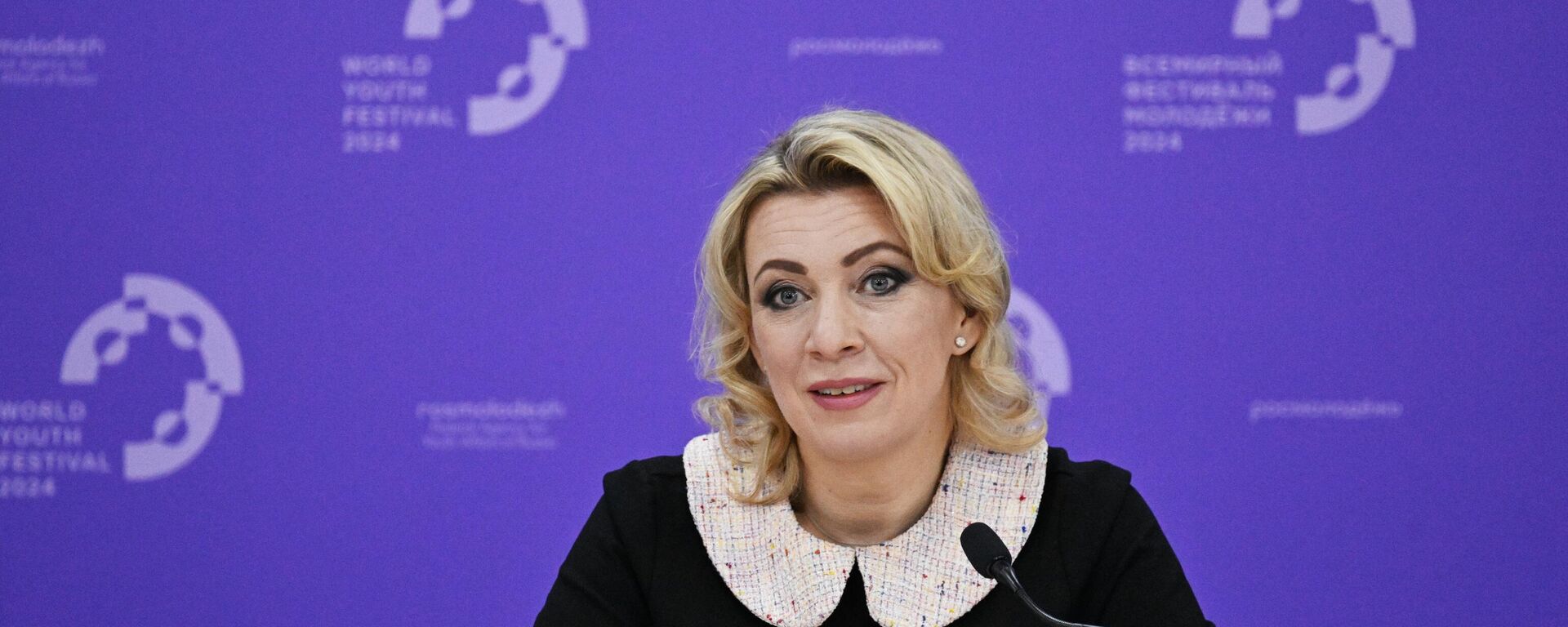 Maria Zakharova fala em coletiva sobre questões atuais de política externa no Festival Mundial da Juventude. Rússia, 6 de março de 2024 - Sputnik Brasil, 1920, 23.03.2024