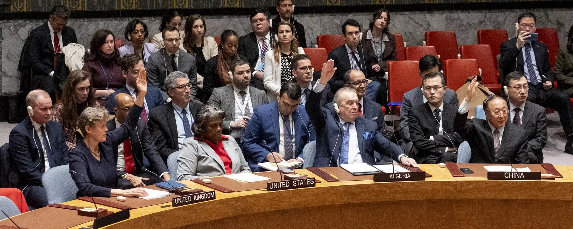 Momento em que Linda Thomas-Greenfield, embaixadora dos Estados Unidos na Organização das Nações Unidas (ONU), é a única a não aprovar a resolução de cessar-fogo na Faixa de Gaza, em 25 de março de 2024 - Sputnik Brasil, 1920, 10.06.2024