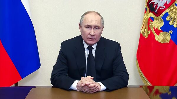Vladimir Putin fala à nação após os ataques terroristas contra o Crocus City Hall. Rússia, 23 de março de 2024 - Sputnik Brasil