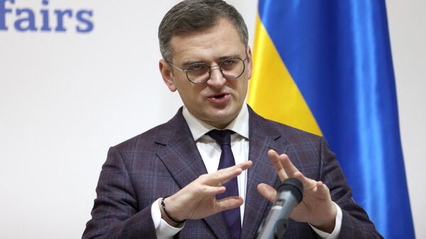 O ministro das Relações Exteriores da Ucrânia, Dmitry Kuleba, fala durante uma conferência de imprensa conjunta com o ministro das Relações Exteriores da Moldávia em Kiev. Ucrânia, 13 de março de 2024 - Sputnik Brasil