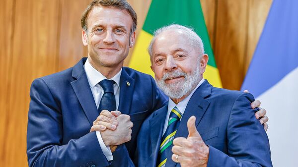 Lula e Macron no Palácio do Planalto, 28 de março de 2024 - Sputnik Brasil