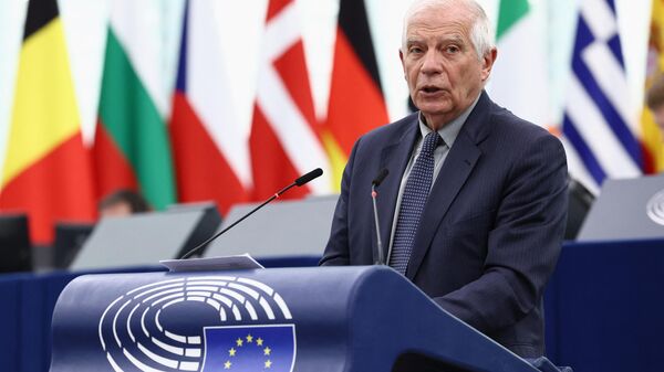 O Alto Representante da União Europeia para os Negócios Estrangeiros e a Política de Segurança, Josep Borrell, participa em debate no Parlamento Europeu em 24 de abril de 2024 - Sputnik Brasil