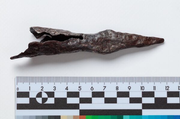 Elemento de lança chamado vtok descoberto por arqueólogos do museu Kulikovo Pole na região russa de Tula - Sputnik Brasil