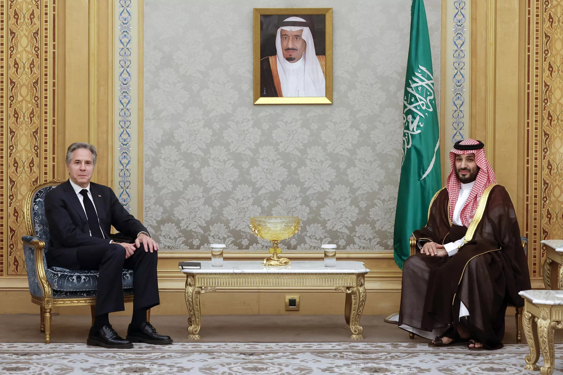 Príncipe saudita Mohammed bin Salman durante reunião com o secretário de Estado Antony Blinken, Riad, Arábia Saudita, 29 de abril de 2024 - Sputnik Brasil, 1920, 07.06.2024