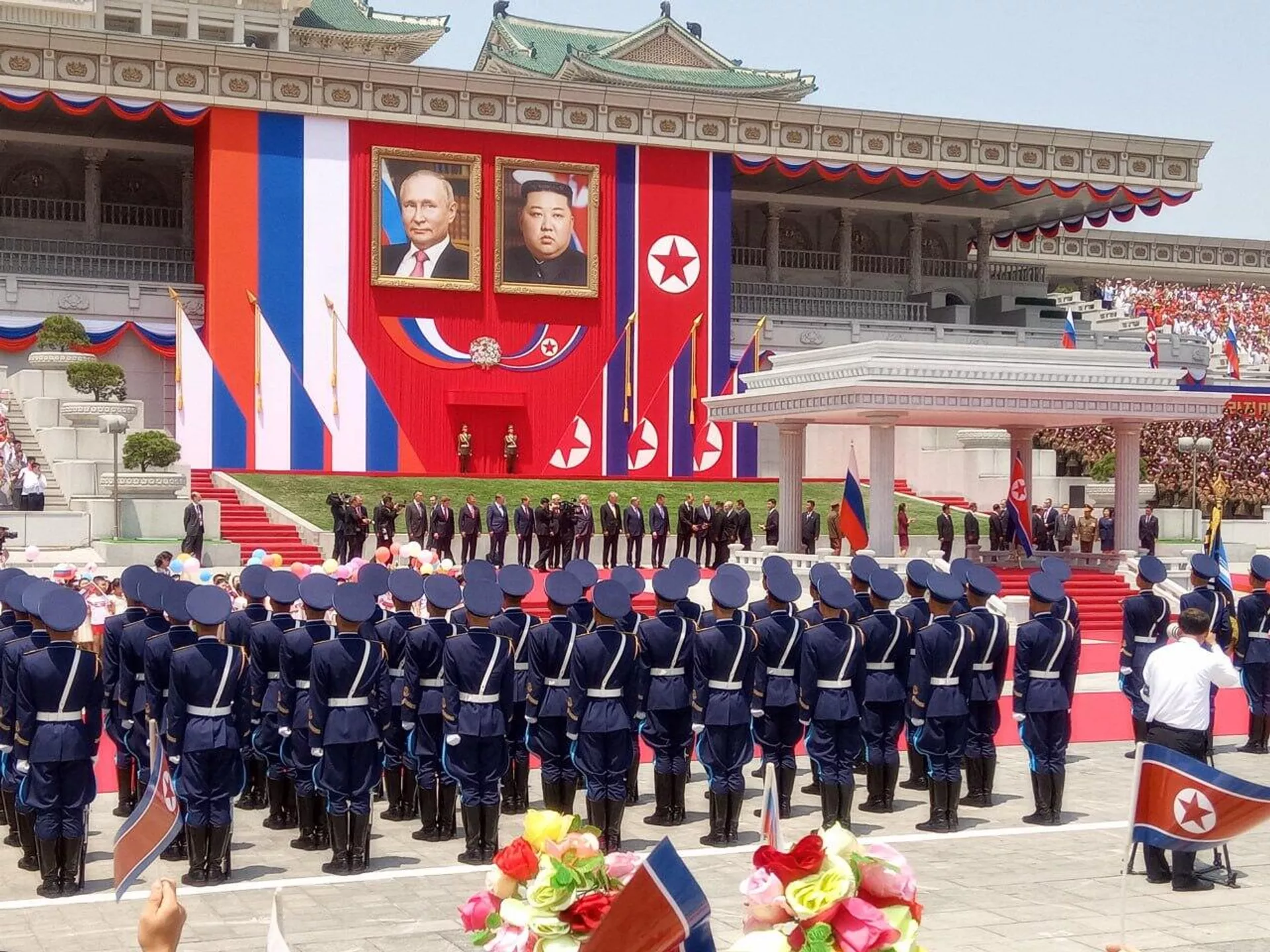 Cerimônia oficial do encontro entre o presidente russo, Vladimir Putin, e seu homólogo norte-coreano, Kim Jong-un, na Praça Kim Il-sung, no centro da capital do país. 19 de junho de 2024 - Sputnik Brasil, 1920, 10.07.2024