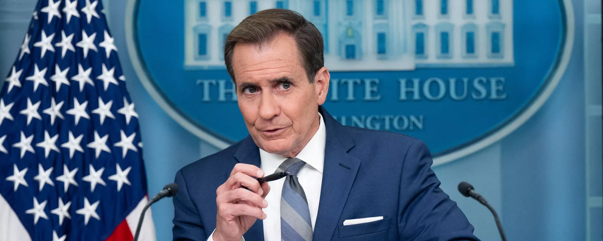 O coordenador de comunicações estratégicas do Conselho de Segurança Nacional da Casa Branca, John Kirby, durante a coletiva de imprensa diária, na Sala de Imprensa James S. Brady, na Casa Branca. Washington, D.C., 17 de junho de 2024 - Sputnik Brasil, 1920, 20.06.2024