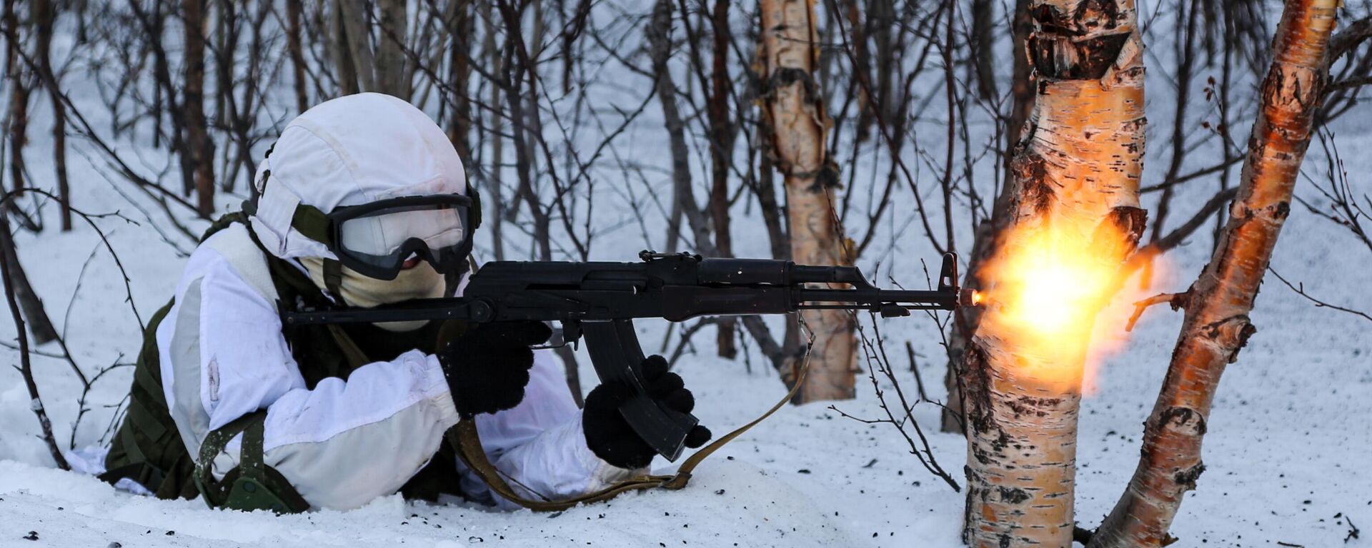 Militar da Brigada de Infantaria Motorizada Separada da Frota do Norte da Rússia atira durante exercícios militares na vila de Pechanga, na região de Murmansk, na Rússia, em 13 de fevereiro de 2020 - Sputnik Brasil, 1920, 27.06.2024