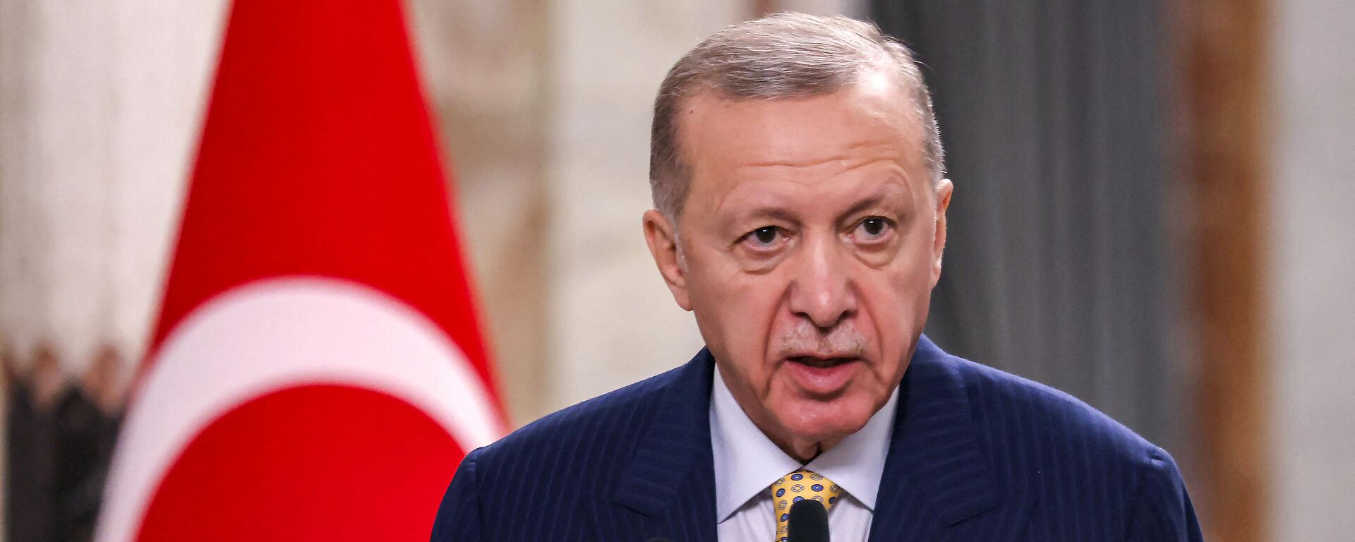 O presidente da Turquia, Recep Tayyip Erdogan, fala durante uma declaração conjunta à mídia em Bagdá, em 22 de abril de 2024 - Sputnik Brasil, 1920, 28.06.2024