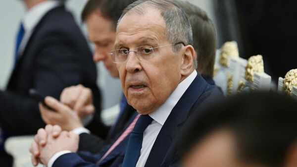 Sergei Lavrov, ministro das Relações Exteriores russo, durante coletiva de imprensa após reunião entre o presidente russo Vladimir Putin e o primeiro-ministro húngaro Viktor Orbán (ambos fora da foto), em Moscou, Rússia, 5 de julho de 2024 - Sputnik Brasil