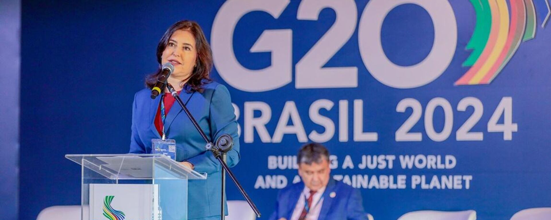 Simone Tebet na abertura do painel Combate às desigualdades e erradicação da pobreza, da fome e da desnutrição, evento paralelo à Reunião Ministerial de Desenvolvimento do G20. Rio de Janeiro,  23 de julho de 2024 - Sputnik Brasil, 1920, 23.07.2024