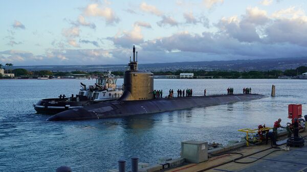 O Estaleiro Naval de Pearl Harbor e a Instalação de Manutenção Intermediária devolvem o submarino de ataque rápido da classe Virginia USS Hawaii (SSN-776) à Marinha dos EUA, em 22 de julho de 2024 - Sputnik Brasil