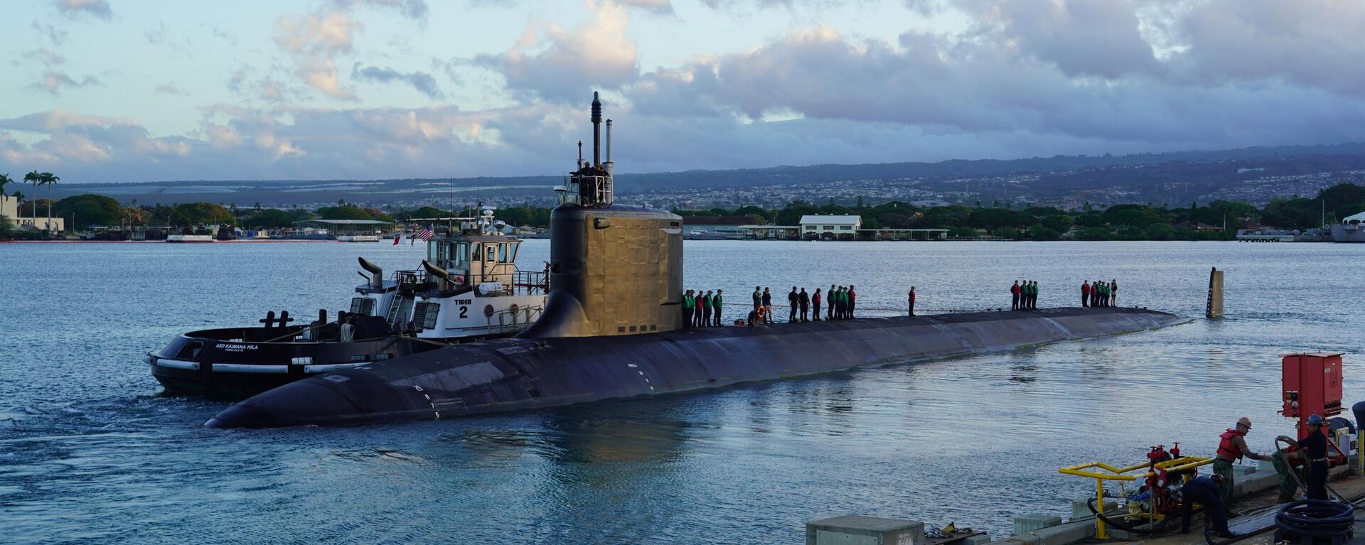 O Estaleiro Naval de Pearl Harbor e a Instalação de Manutenção Intermediária devolvem o submarino de ataque rápido da classe Virginia USS Hawaii (SSN-776) à Marinha dos EUA, em 22 de julho de 2024 - Sputnik Brasil, 1920, 01.08.2024