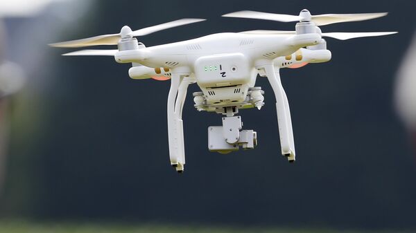 Drone DJI Phantom 3 voa durante demonstração de drones em uma fazenda e vinícola, em Cordova, Maryland, EUA (foto de arquivo) - Sputnik Brasil