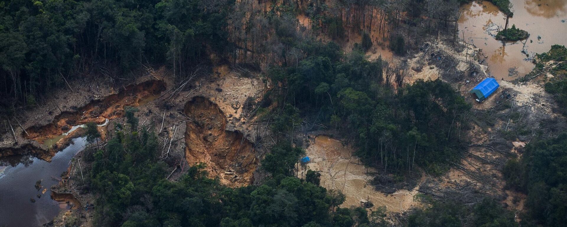 Grande área de garimpo com dezenas de barracões na região do rio Uraricoera, na Terra Indígena Yanomami - Sputnik Brasil, 1920, 29.08.2024