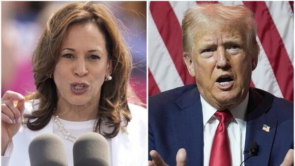 Combinação de fotos mostra Kamala Harris, à esquerda, em 7 de agosto de 2024 e Donald Trump, em 31 de julho de 2024 - Sputnik Brasil