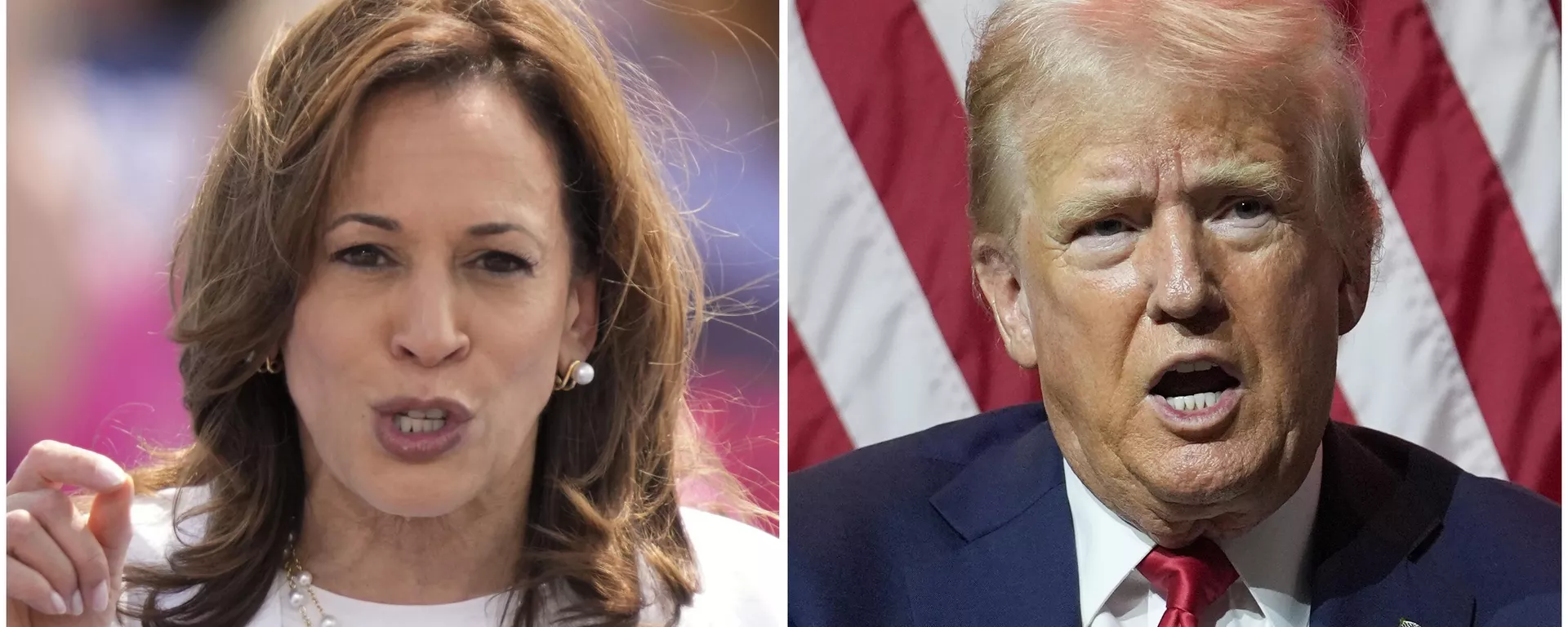 Combinação de fotos mostra Kamala Harris, à esquerda, em 7 de agosto de 2024 e Donald Trump, em 31 de julho de 2024 - Sputnik Brasil, 1920, 03.11.2024