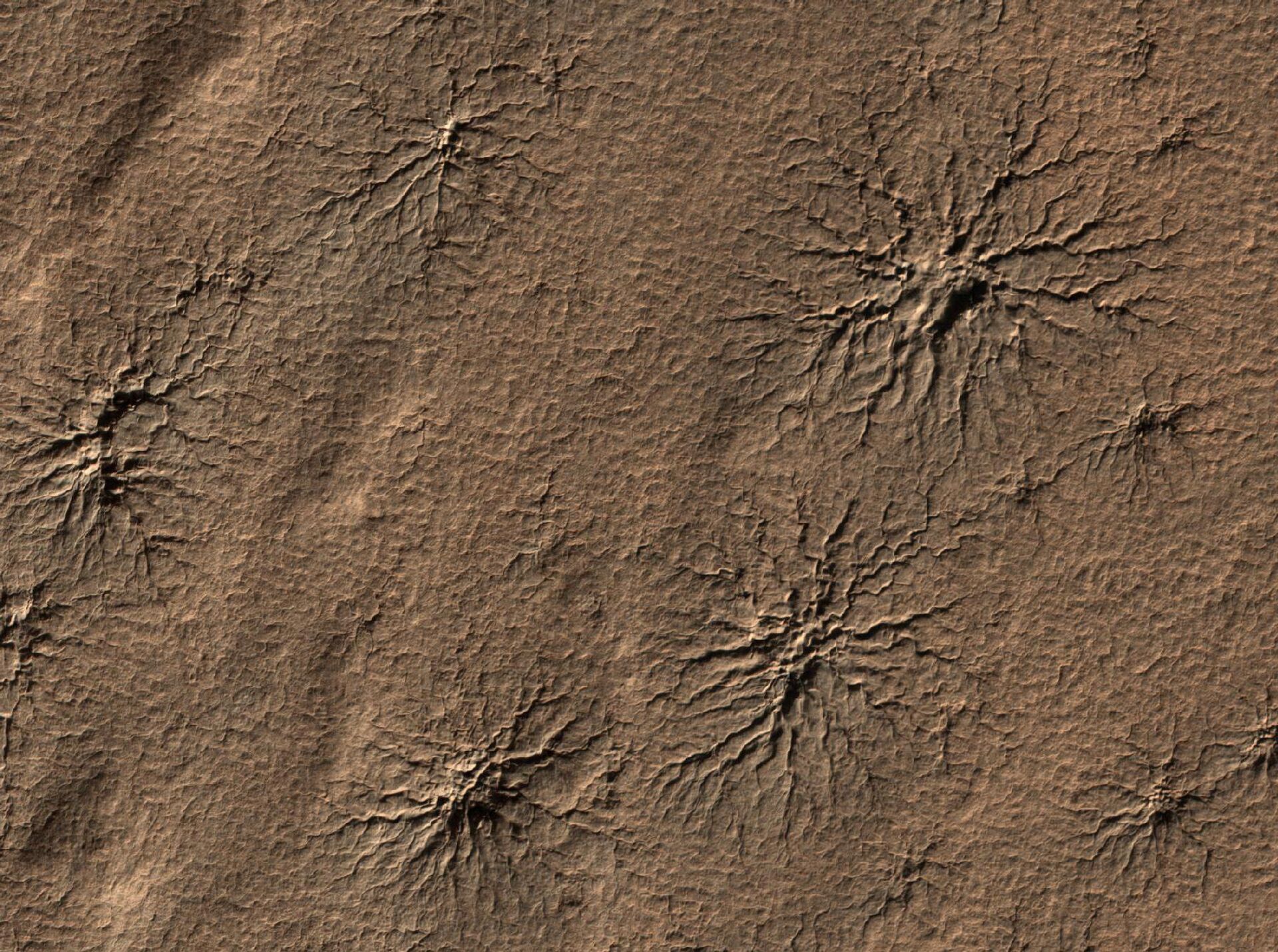 Formações de aranhas capturadas pela câmera HiRISE da espaçonave Mars Reconnaissance Orbiter em 2009. - Sputnik Brasil, 1920, 12.09.2024