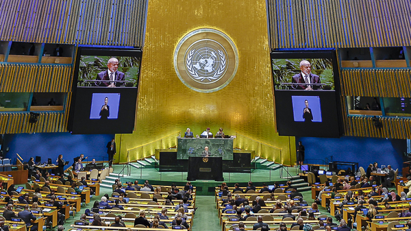 Presidente da República, Luiz Inácio Lula da Silva, durante a Sessão de Abertura da Cúpula do Futuro, no Salão da Assembleia Geral, da Sede das Nações Unidas (ONU). Nova York - Estados Unidos, em 22 de setembro de 2024 - Sputnik Brasil