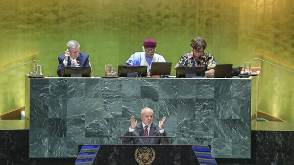 O presidente do Brasil, Luiz Inácio Lula da Silva, durante a sessão de abertura da Cúpula do Futuro, no Salão da Assembleia Geral da sede da Organização das Nações Unidas (ONU). Nova York, Estados Unidos, 22 de setembro de 2024 - Sputnik Brasil