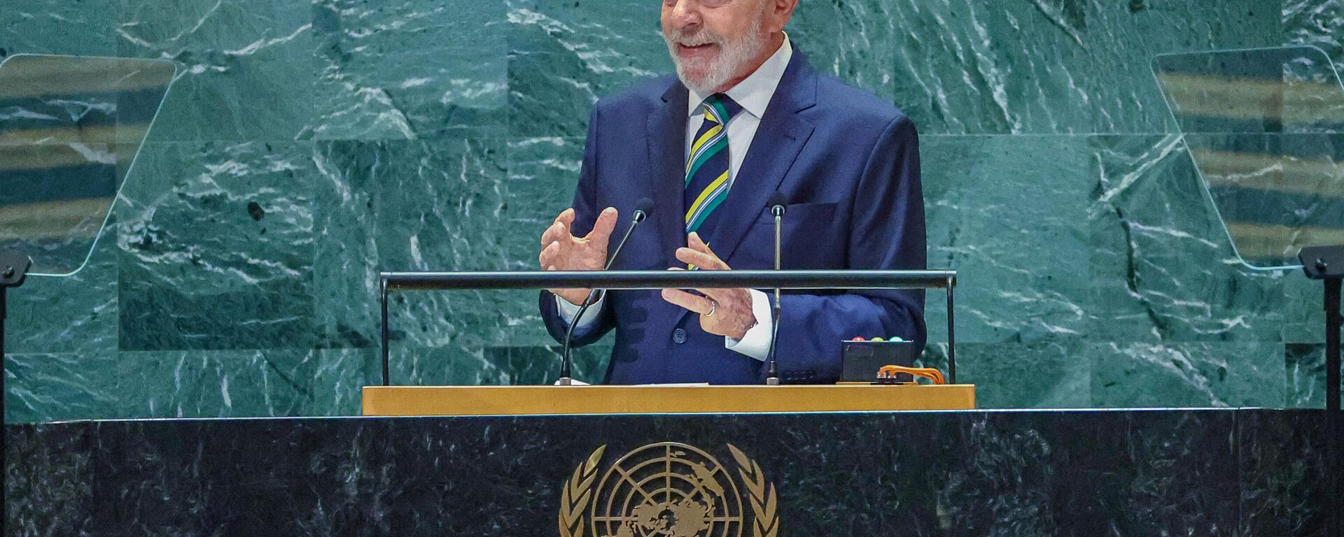 Presidente da República, Luiz Inácio Lula da Silva, durante a abertura do debate geral da 79ª Sessão da Assembleia Geral das Nações Unidas, no Salão da Assembleia Geral da sede da ONU, em Nova York - Sputnik Brasil, 1920, 24.09.2024