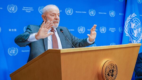 Presidente da República, Luiz Inácio Lula da Silva, em entrevista coletiva à imprensa na sala de entrevistas da sede da ONU, em Nova York - Sputnik Brasil