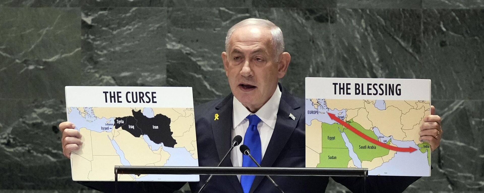 O primeiro-ministro de Israel, Benjamin Netanyahu, discursa na 79ª sessão da Assembleia Geral das Nações Unidas, em 27 de setembro de 2024 - Sputnik Brasil, 1920, 13.01.2025