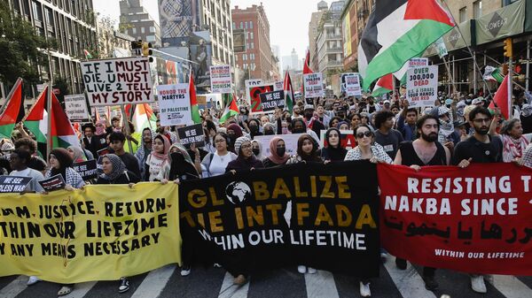 Manifestação pró-Palestina em Nova York, EUA - Sputnik Brasil