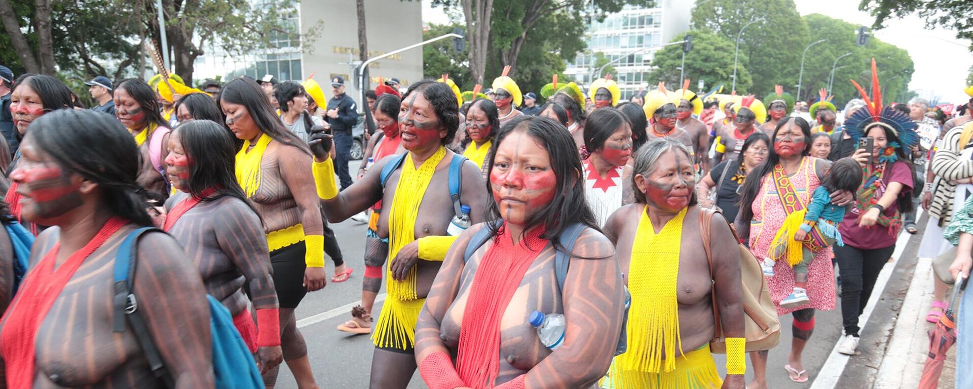 Manifestação contra a Proposta de Emenda à Constituição (PEC) 48/2023, que define um marco temporal para a demarcação de terras indígenas, na Esplanada dos Ministérios. Brasília (DF), 30 de outubro de 2024 - Sputnik Brasil, 1920, 30.10.2024