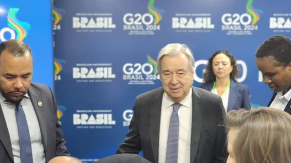 Secretário-geral da ONU, António Guterres, durante coletiva de imprensa no G20. Rio de Janeiro, 17 de novembro de 2024 - Sputnik Brasil