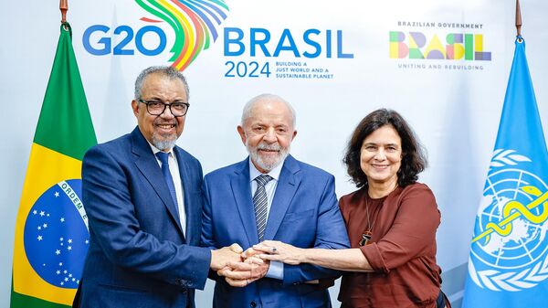 Coletiva à imprensa em conjunto com o diretor-geral da Organização Mundial da Saúde (OMS), Tedros Adhanom Ghebreyesus, e a ministra da Saúde, Nísia Trindade, durante a Cúpula do G20 no Rio de Janeiro - Sputnik Brasil