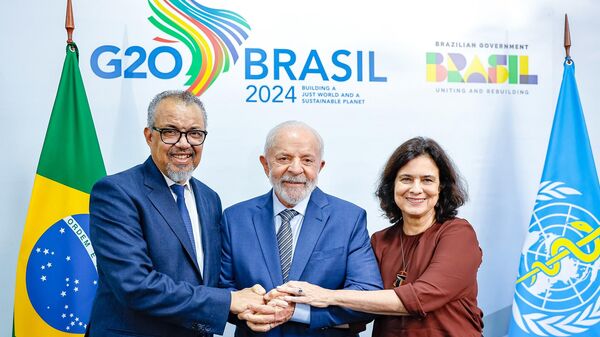 Coletiva à imprensa em conjunto com o diretor-geral da Organização Mundial da Saúde (OMS), Tedros Adhanom Ghebreyesus, e a ministra da Saúde, Nísia Trindade, durante a Cúpula do G20 no Rio de Janeiro - Sputnik Brasil