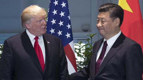 Donald Trump e Xi Jinping chegam para uma reunião à margem da Cúpula do G20 em Hamburgo. Alemanha, 8 de julho de 2017 - Sputnik Brasil