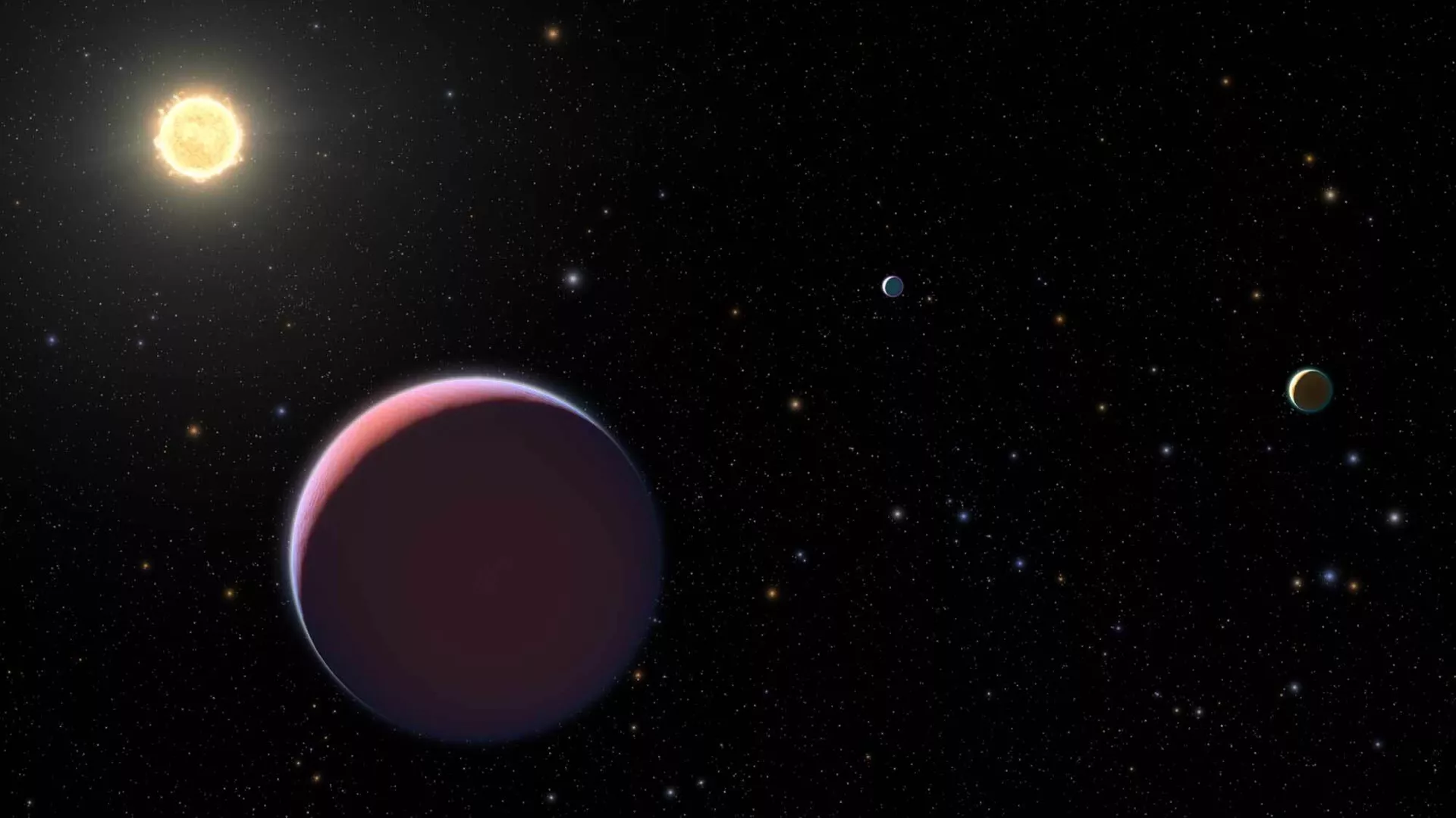 Ilustração mostra a estrela semelhante ao Sol Kepler 51 e três planetas gigantes que o telescópio espacial Kepler da NASA descobriu em 2012–2014 - Sputnik Brasil, 1920, 04.12.2024