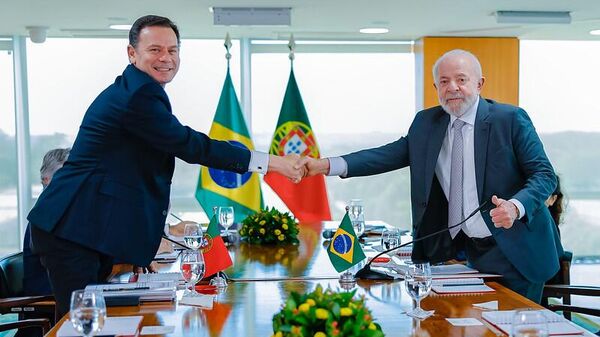 Primeiro-ministro de Portugal, Luís Montenegro durante reunião com o presidente Luiz Inácio Lula da Silva (PT). Brasília, 19 de fevereiro de 2025  - Sputnik Brasil