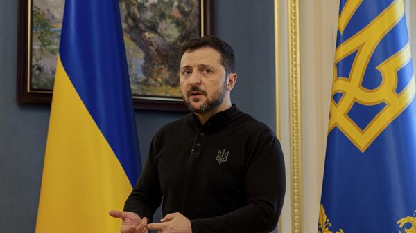 Vladimir Zelensky em entrevista coletiva em Kiev. Ucrânia, 19 de fevereiro de 2025 - Sputnik Brasil