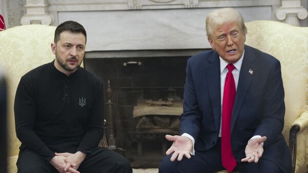 Donald Trump em encontro com Vladimir Zelensky no Salão Oval da Casa Branca, em Washington DC. EUA, 28 de fevereiro de 2025 - Sputnik Brasil