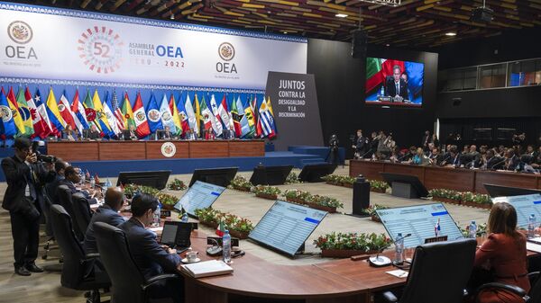 Líderes participam da Reunião Ministerial do Grupo de Revisão da Implementação da Cúpula durante a 52ª Assembleia Geral da Organização dos Estados Americanos (OEA), em Lima. Peru, 6 de outubro de 2022 - Sputnik Brasil