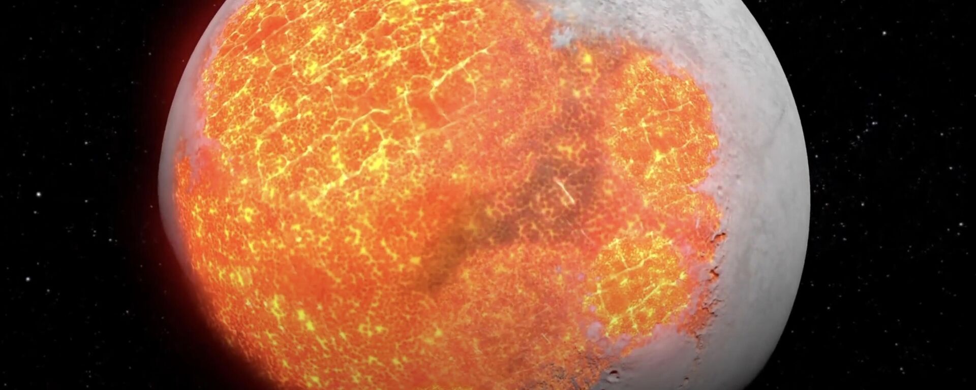 Ilustração representa o oceano de magma na superfície da lua há milhões de anos - Sputnik Brasil, 1920, 19.03.2025