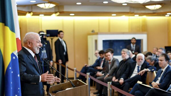 O presidente da República, Luiz Inácio Lula da Silva, durante entrevista coletiva à imprensa no Hotel Imperial, Tóquio, Japão, 27 de março de 2025 - Sputnik Brasil