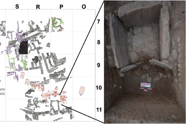 Planta das escavações de Basur Hoyuk com contextos de cemitérios da Idade do Bronze Inicial numerados e detalhes dos túmulos 15 e 17 Planta das escavações de Basur Hoyuk com contextos de cemitérios da Idade do Bronze Inicial numerados e detalhes dos túmulos 15 e 17 - Sputnik Brasil
