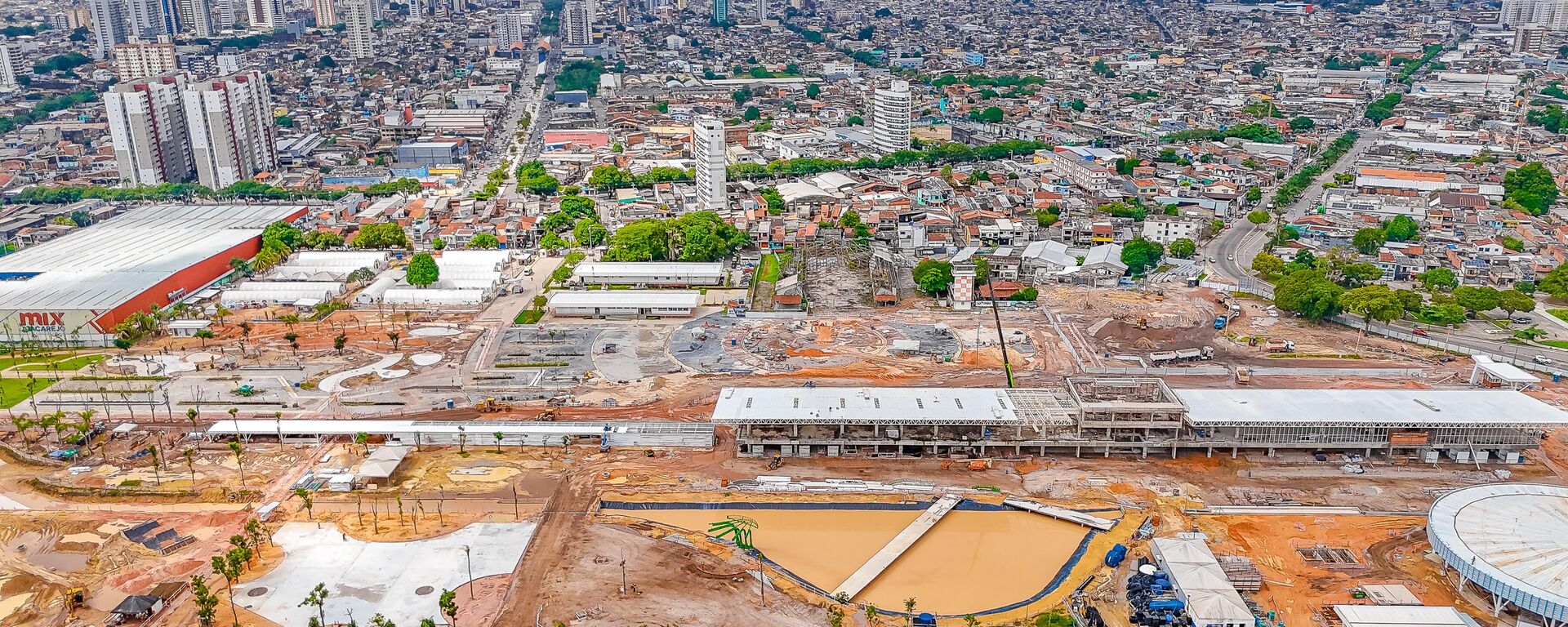 Vista panorâmica das obras do Parque da Cidade, espaço que sediará a programação da COP30. Belém, Para, 14 de fevereiro de 2025 - Sputnik Brasil, 1920, 01.08.2025