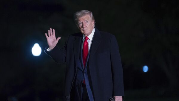 Donald Trump gesticula para repórteres enquanto caminha pelo gramado da Casa Branca. Washington, D. C., 13 de abril de 2025 - Sputnik Brasil