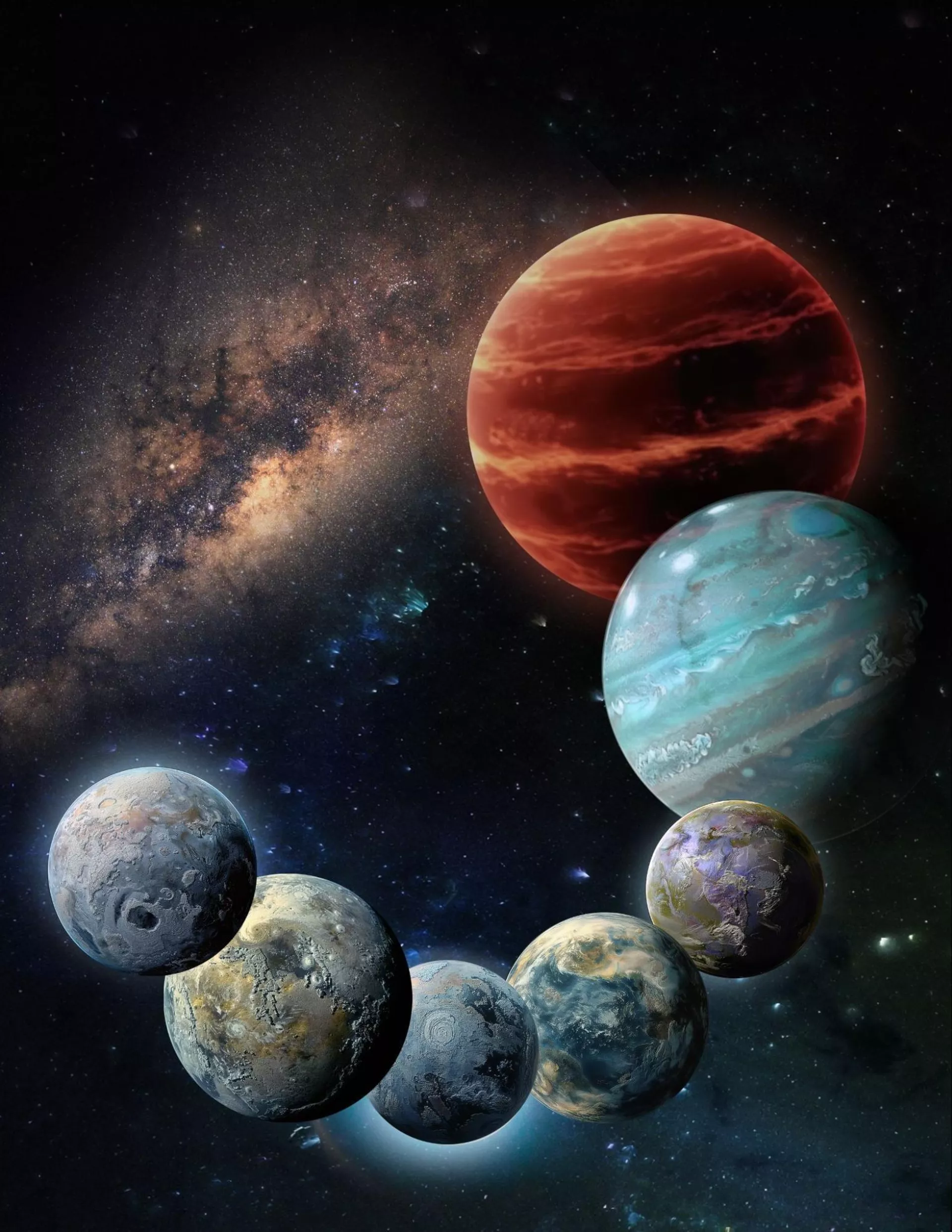 Concepção artística ilustra os resultados de um novo estudo que mediu as massas de muitos planetas em relação às estrelas que os hospedam, levando a novas informações sobre as populações de planetas na direção do bojo da Via Láctea - Sputnik Brasil, 1920, 05.05.2025
