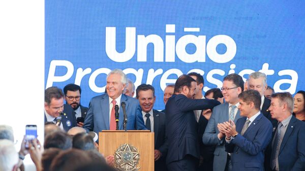 Ronaldo Caiado discursa durante a cerimônia de anúncio da formação da federação União Progressista, em Brasília (DF). Brasil, 29 de abril de 2025 - Sputnik Brasil