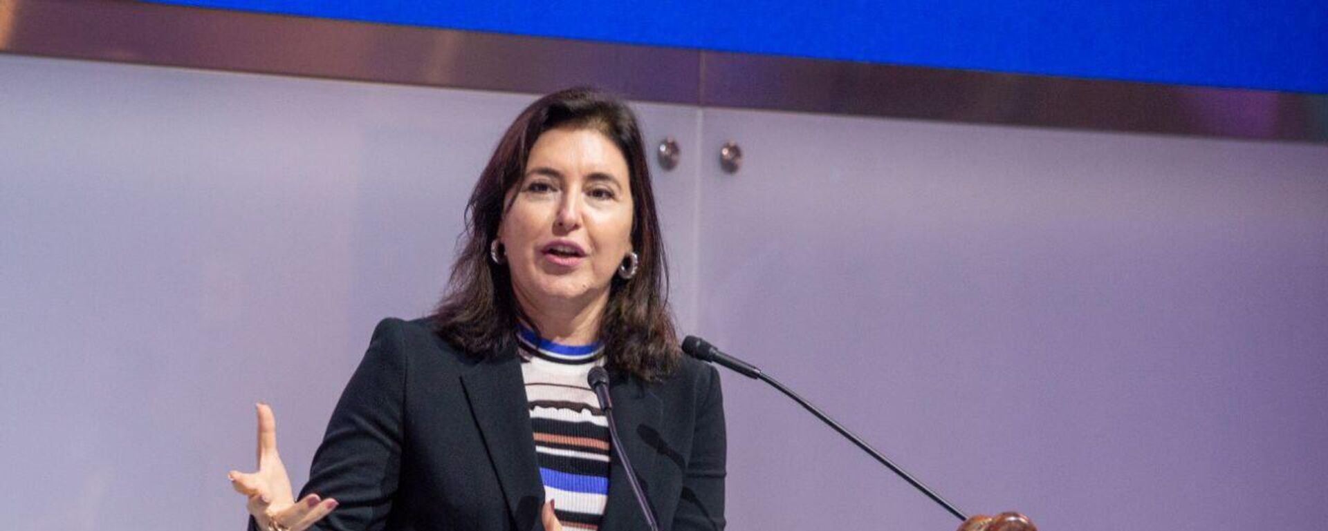 Ministra do Planejamento e Orçamento, Simone Tebet (MDB) discursa em evento na bolsa de valores B3, em São Paulo (SP), em 8 de maio de 2025 - Sputnik Brasil, 1920, 08.05.2025