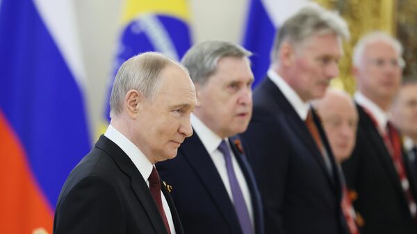 Presidente da Rússia, Vladimir Putin durante encontro bilateral com o presidente brasileiro, Luiz Inácio Lula da Silva, em Moscou. Rússia, 9 de maio de 2025 - Sputnik Brasil